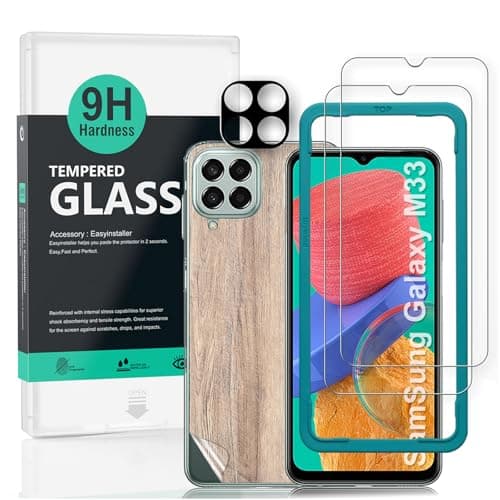 Image of Ibywind Screen Protector (2 Pack) For SamSung Galaxy M33 5G,9H Hardness Tempered Glass,With 1Pc Metal Camera Lens Protector,1Pc Back Protector,Easy to Install