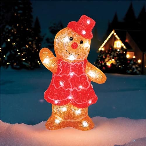Image of Xmas Haus Acrylic Festive Christmas LED Gingerbread figure18x8x29cm - 30L Warm White Lights, Timer, Outdoor, Battery operated
