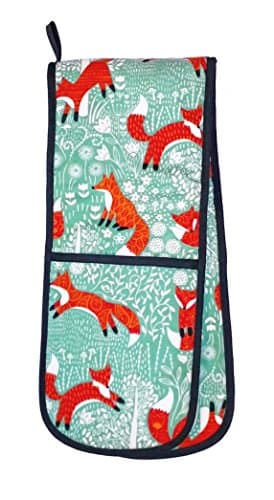 Image of Ulster Weavers Foraging Fox Cotton Double Oven Gloves - With Cute Animal Hand Drawn Design, Duck Egg Blue - 100% Cotton, Double Oven Mitts - Cooking Gifts for Bakers & Chefs - Kitchenware Range