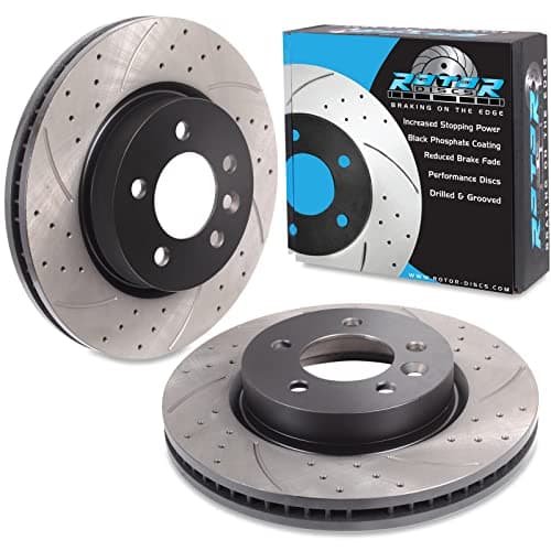 Image of Direnza Front Drilled Grooved 317mm Brake Discs Compatible with Land Rover Discovery 3 4 2.7 3.0 4.0
