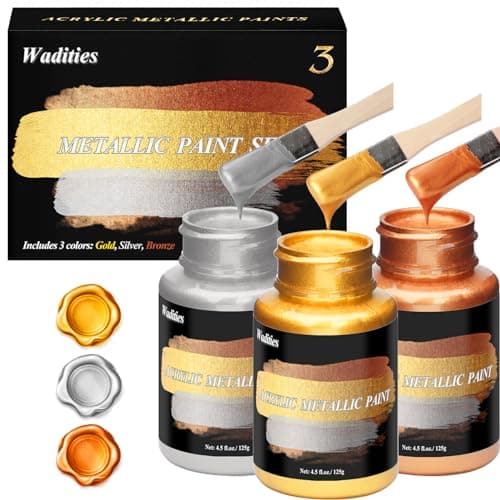 Image of Wadities Acrylic Paint Metallic, 375g Gold & Silver & Bronze, Gold Leaf Paint for Art Painting, Ideal for Canvas, Wood, Clay, Fabric, Ceramic, Stone, Glass Craft Supplies