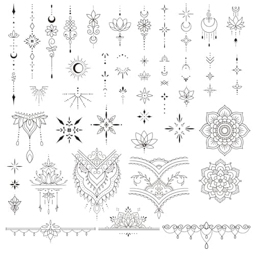 Image of 4 Sheets Temporary Tattoos for Women, Waterproof Semi Permanent 2 Weeks Long Lasting, Fine Line Mandala Lotus Floral Designs for Finger, Hand, Wrist, Neck, Leg