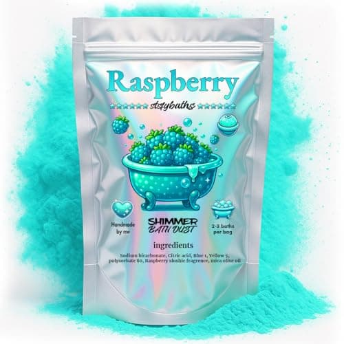 Image of Stsfybaths Raspberry Shimmer Bath Bomb Powder – Turquoise Fizzy Bath Soak for Kids, Women & Men – Handmade, Scented, Non-Staining, 2–3 Baths per Bag (Small, Turquoise)