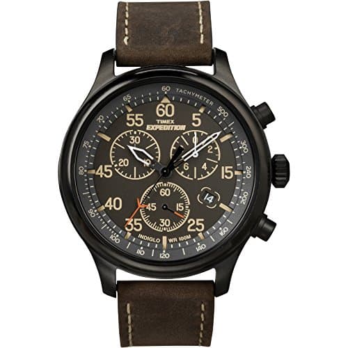 Image of Timex Expedition Men's Quartz Watch with Brown Dial Chronograph Display and Brown Leather Strap T49905SU