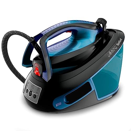 Image of Tefal, Express Vision, Steam Generator Iron, 1.8L water tank, 7 Bar, 130 g/min continuous steam & 600 g/min steam boost, 2 min heat-up, Black and Blue, SV8155G0