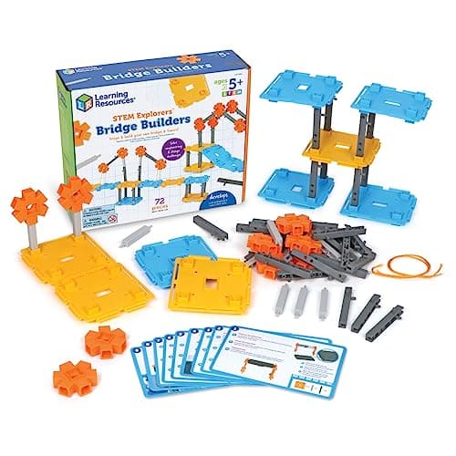 Image of Learning Resources STEM Explorers Bridge Builders, 72 Pieces, Ages 5+, Building Toys, Kits, Projects, Build It Yourself Toys