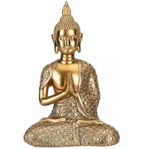 Image of JMS we create smile - AURA GOLDEN BUDDHA STATUE| 20 CM | Gold Finish | Decorative Sculpture | Resin Figurine Symbol of Calm and Mindfulness for Table, Shelf or Spiritual Home Décor.