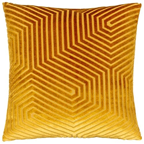Image of Paoletti Evoke Velvet Cushion Cover – Luxurious Chevron Pattern Decorative Square Cushion Case (Gold - 45x45cm)