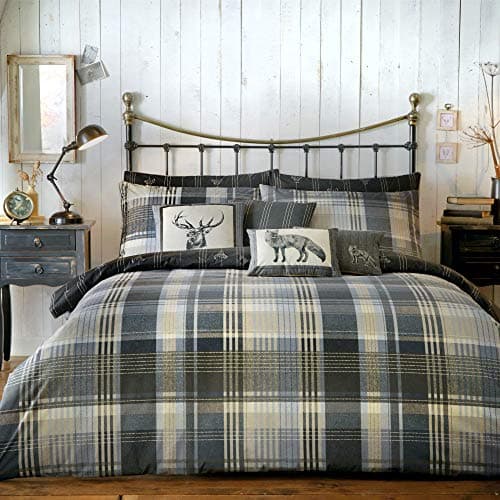 Image of Dreams & Drapes Connolly Check-Brushed Cotton Duvet Cover Set, Charcoal, 3pcs, Double
