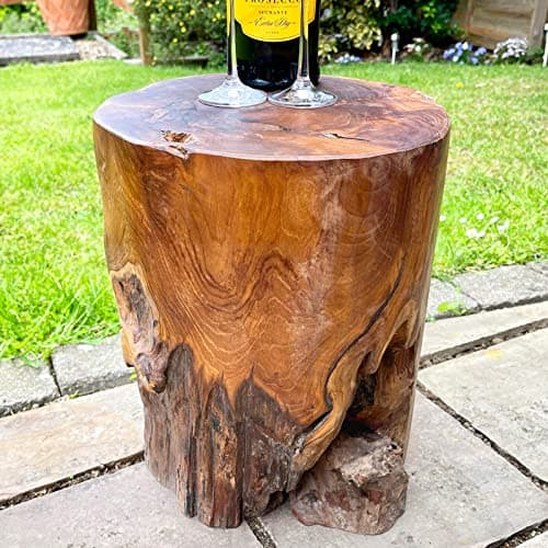 Image of Darthome Teak Root Block Table Round Stool Hand Carved Wood Side End Lamp Furniture Stand