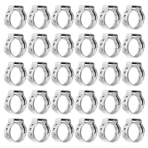 Image of sourcing map 40Pcs 10.2-12.3mm Single Ear Hose Clamps 304 Stainless Steel Polished Stepless Hose Clamp for Automobile Pipe Connections Home Appliance Wiring and Pipes, Silver
