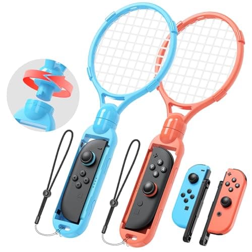 Image of [for Switch 2/ 1] 2 Pack Tennis Rackets for Mario Tennis Fever Nintendo Switch 2 Joy-Con(2025), Game Accessories for Mario Tennis Aces, Handle Grip Holder Support Tennis Game (Blue/Orange)