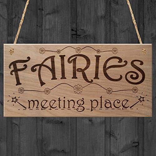 Image of Red Ocean Fairies Meeting Place Sweet Cute Funny Plaque Wooden Hanging Sign Fairy Garden House Lover Gift
