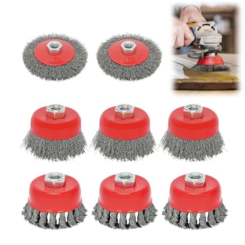 Image of ohbien 8Pcs Angle Grinder Wire Brush Set, Twist Knot Wire Brush for 115mm Sander Angle Grinder M14 Thread Arbor Brushs Diameter 75 mm 100 mm Steel Brushs Wires for Paint Cleaning Rust Removal Grinding