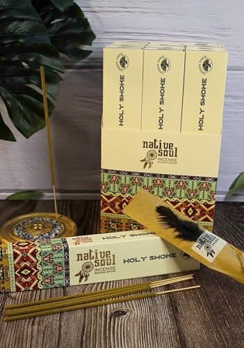Image of Native Soul Holy Smoke Incense Sticks – Pack of 3 with JRose Incense Burner – Natural Aromatherapy & Energy Cleansing for Meditation & Spirituality – Long-Lasting Fragrance