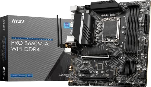 Image of MSI PRO B660M-A WiFi DDR4 Motherboard (mATX, 12th Gen Intel Core, LGA 1700 Socket, DDR4, PCIe 4, 2.5G LAN, M.2 Slots, Wi-Fi 6)