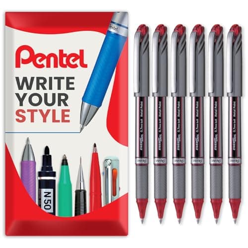 Image of Pentel Energel BL27 Liquid Gel Ink Rollerball Pen - 0.7mm Metal Tip - In Envelope Gift Packaging (Red Pack of 6)