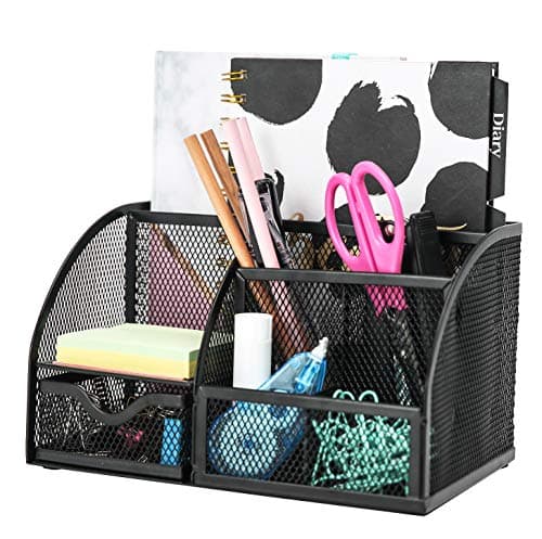 Image of EXERZ Desk Organiser/Mesh Desk Tidy Caddy/Pencil Holder Multifunctional with 7 Compartments- Black