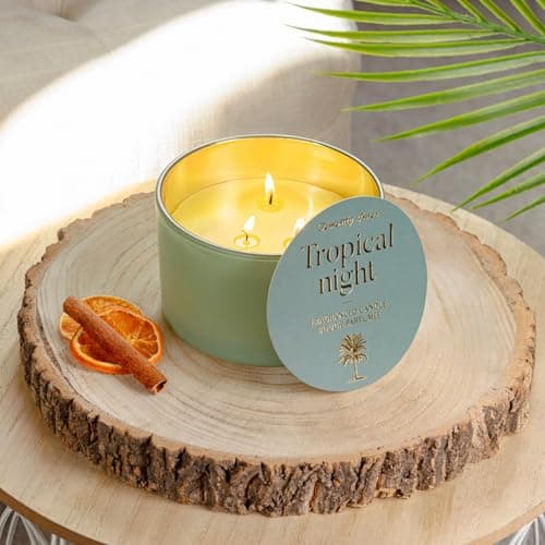 Image of Marco Paul Large Scented 3 Wick Candle Tuberose & Amber Home Fragrance Luxury Green Glass Holder Long Lasting Aroma Christmas Home Decoration Floral Scented Candle (Green - Tropical Night)