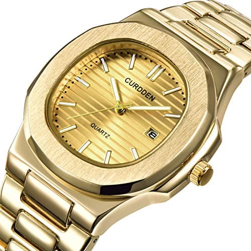 Image of Watch Stainless Quartz Luxury Sport Steel Men Fashion Wrist Analog Men's Watch Digital Watch (Gold, One Size)