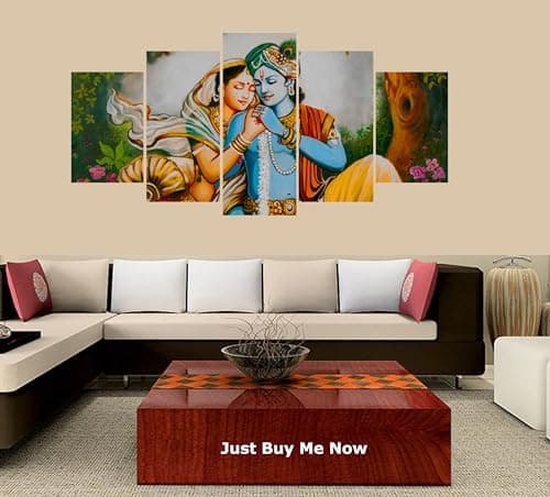 Image of Eight Brothers 5 Piece Framed Canvas Wall Art Radha Krishna Painting Five Panel Hindu Wall Decor for Living Room Bedroom Pooja Room Home