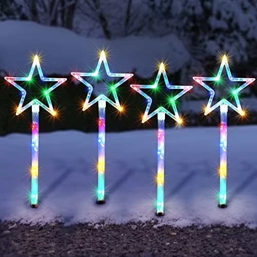 Image of SA Products 4 Pack Star Path Light Set | Battery Operated 60 LED Lights with 8 Modes for Outdoor Fairy Home Decor (Multicolour)