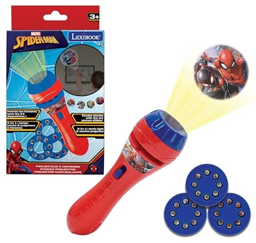 Image of LEXIBOOK Stories projector, Spider-Man torch light and projector with 3 discs, 24 images, create your own stories, LTC050SP