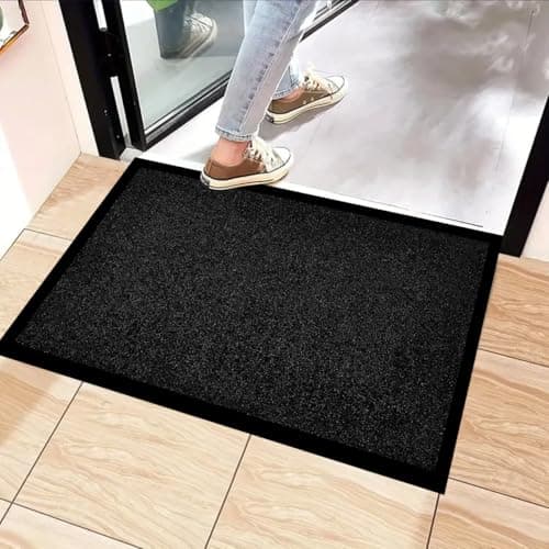 Image of PHP Barrier Mat Non Slip Door Mat Rubber Mats Floor Mats Kitchen Rugs Washable Light Weight Rubber Multi Color And Sizes Heavy Duty (60 x 90 cm, Black)