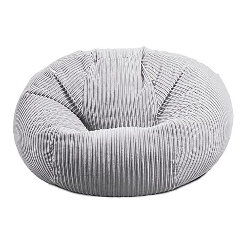 Image of rucomfy Beanbags Jumbo Corduroy Huge Adult Bean Bag Chair. Extra Large Living Room Lounger. 125 (H) cm x 120 (W) cm (Platinum Grey, Beanbag Only)