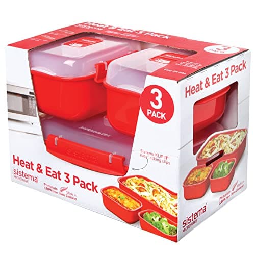 Image of Sistema Heat and Eat Microwave Container Set | 1.25 L, 525 ml | Microwave School Lunch Boxes with Steam Release Vents | BPA-Free | Red | 3 Count