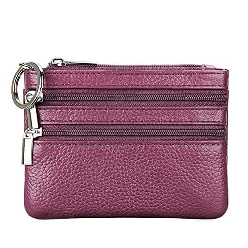 Image of Women's Genuine Leather Coin Purse Mini Pouch Change Wallet with Keychain,Purple