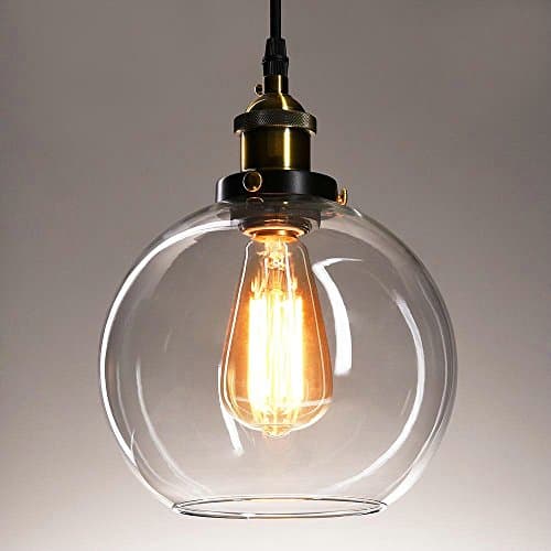 Image of Frideko Vintage Pendant Light, 20cm Industrial Clear Glass Ceiling Light Hanging Fitting Fixture for Kitchen Island Bedroom Hallway