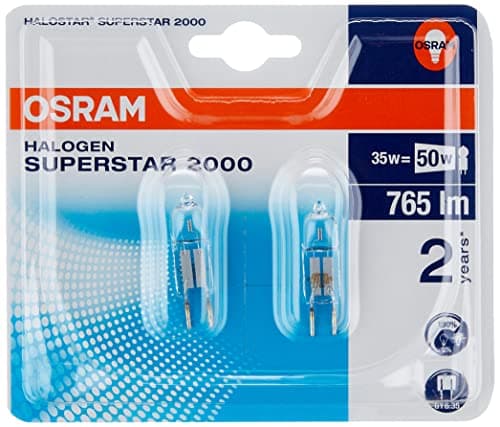 Image of OSRAM Halogen pin-Base lamp GY6.35 dimmable Halostar Superstar / 12 Volt / 35-watt - 50-watt Replacement / 670 Lumen/Warm White - 3000K, 2-Pack