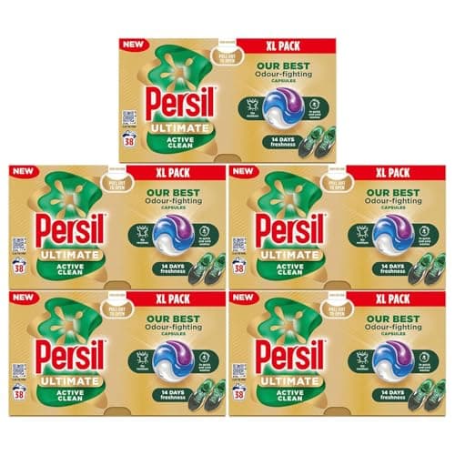 Image of Persil XL Ultimate Washing Capsules Outstanding Stain Removal Even in Quick and Cold Washes Uplifting Comfort Fragrance Recyclable Plastic-Free Packaging, 38 Washes (Buy 5, Active Clean)