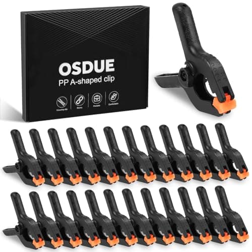 Image of OSDUE 24 Pcs Nylon Spring Clamp,2 Inches Extra Strength Heavy Duty Spring Clips Clamp Set with Moveable Jaws Muslin Clamps Plastic Clamps for Woodwork,Photography, Pool and Workshop