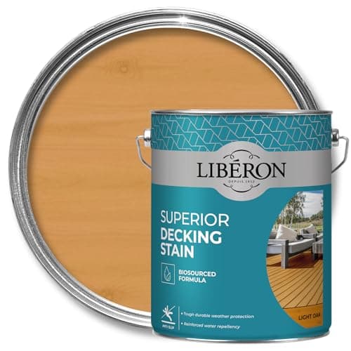 Image of Libéron Superior Decking Stain - Durable Protection Against Extreme Weather - UV & Water-Resistant Finish - Anti-Slip - Biosourced Formula - Light Oak - 5 litres