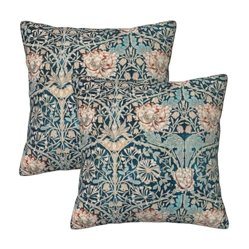 Image of HOSTECCO Vintage Floral Cushion Covers 45x45 cm Set of 2 Flower Velvet Cushion Cases Chinoiserie Decorative Pillow Covers for Sofa Couch