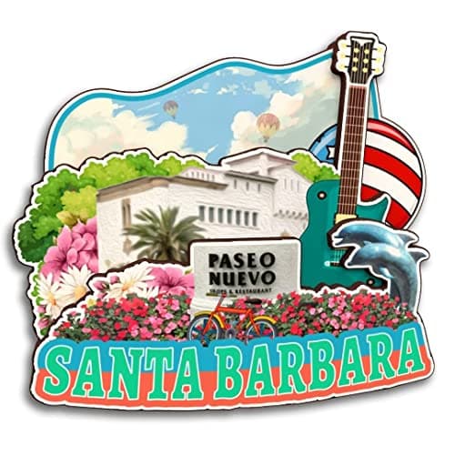 Image of Santa Barbara California USA America Fridge Magnet Wooden Collection 3D Wood Handmade Travel City Souvenirs Refrigerator Magnet Home Decoration Gift -867