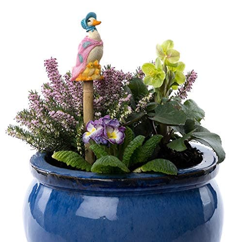 Image of Cane Companions Beatrix Potter Jemima Duck Stake Topper - Handmade Flower Pot Garden Ornament - Outdoor Figurine
