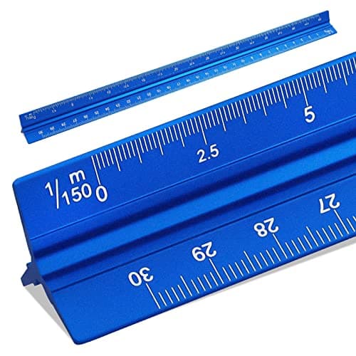 Image of SZXMDKH 30cm Triangular Scale Ruler, Metal Ruler for Architects, 1/20, 1/25, 1/50, 1/75, 1/100, 1/150 (Blue)