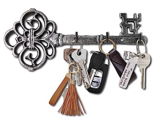 Image of Comfify Decorative Wall Mounted Key Holder | Vintage Key with 3 Hooks | Wall Mounted | Rustic Cast Iron - with Screws and Anchors - Silver