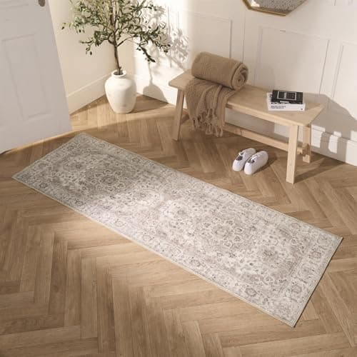 Image of OHS Vintage Hallway Runner Non Slip, Printed Soft Durable Decorative Material Vintage Home Stylish Rug Runner Hallways, Kitchens & Living Rooms - Natural, 66 x 200cm