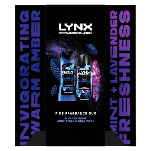 Image of Lynx Blue Lavender Fine Fragrance Duo Gift Set with a body spray and a body wash perfect for any occasion 2 piece