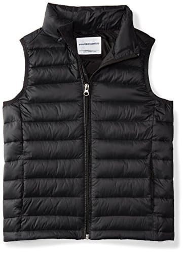 Image of Amazon Essentials Boys' Lightweight Water-Resistant Packable Hooded Puffer Vest, Black, 6-7 Years