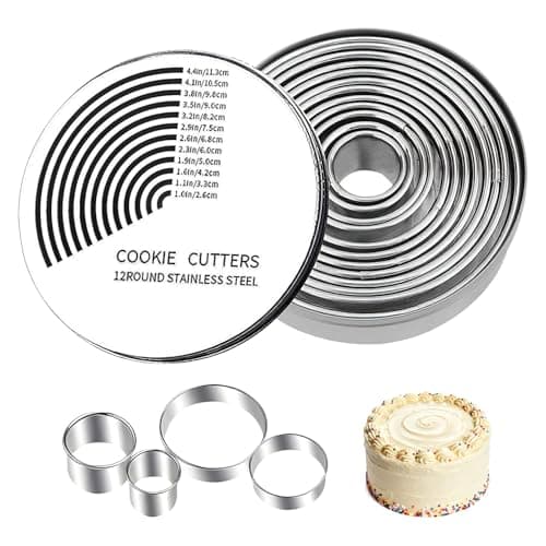 Image of Stainless Steel Ring Cookie Cutter, 12 Pcs Round Pastry Cookie Cutter Set, Portable Circle Biscuit Cutters for Home Cooks Pastry Donut Fondant Baking DIY Cake