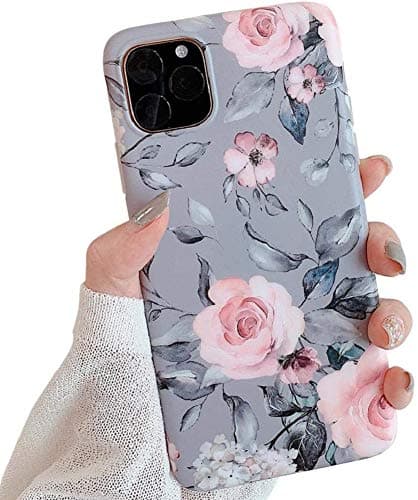 Image of ZTUOK Compatible with iPhone 11 Case for Girls, Flexible Soft Slim Fit Full-Around Protective Cute Shell Flowers Phone Case Cover with Purple Floral and Gray Leaves Pattern for iPhone 11