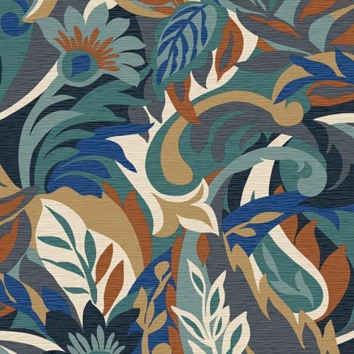 Image of Belgravia Decor Casa Leaf Wallpaper - Modern Wallpaper for Living Room, Bedroom, Fireplace - Decorative Luxury Floral Wall Paper with Leaves & Flower Pattern (Blue & Teal Green)