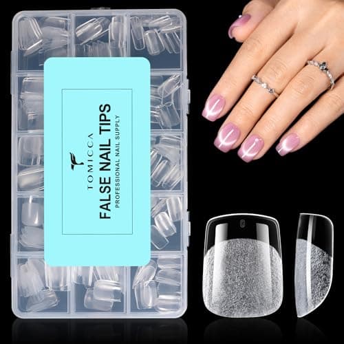 Image of TOMICCA Extra Short Square Nail Tips, 240Pcs Full Cover Square Press on Nails, Clear Fake False XS Gel Nail Tips for Nail Extensions DIY Manicure Nail Art Salon, 15 Sizes
