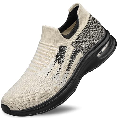 Image of SURFING TREE Mens Walking Trainers Non-Slip Casual Comfortable Work Athletic Cuhioning Trainers Ultra Lightweight Tennis Running Shoes Beige Size 10