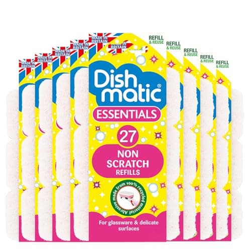 Image of Dishmetic's White Non Scratch Refill Sponges – 27 x Non Scratch Replacement Heads for Dishmetic's Handle Brushes Tough Antibacterial Scouring Pads for Glassware & Delicate Surface